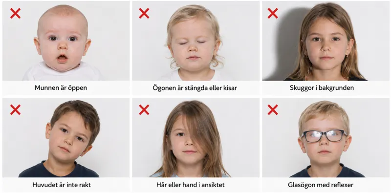 Vanliga skäl till att ett passfoto underkänns